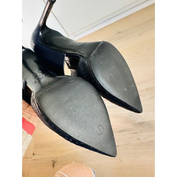 Vince Womens Heels Size 7.5 Navy Corrine Leather Pointed toe Croc Embossed - Picture 7 of 10